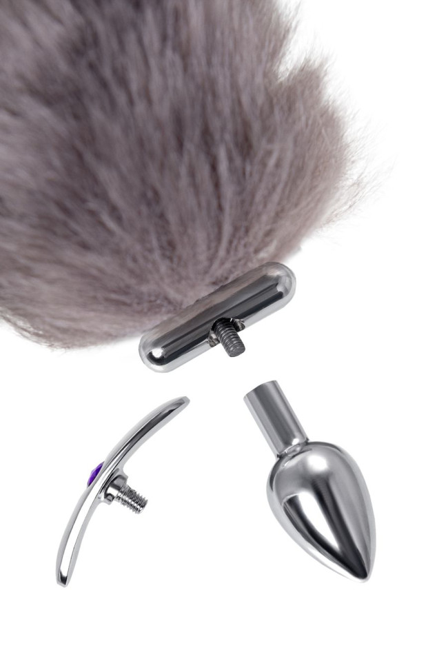 Анальная втулка с хвостом и ушки Metal by Toyfa, металл, серебристая, 44,4 см, 712030