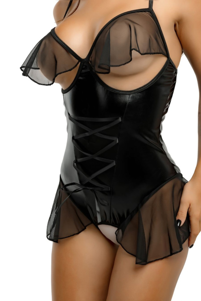 Боди SABRINA из материала Wetlook с интимным доступом и открытым декольте, черное, M, 955069-M Боди SABRINA из материала Wetlook с интимным доступом и открытым декольте, черное, M, 955069-M
