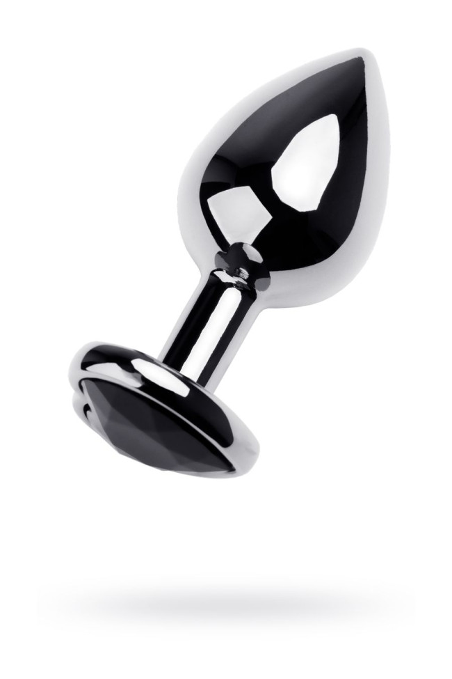 Анальная втулка Metal by TOYFA, металл, серебряная, с чёрным кристаллом, 9,5 см, Ø 4 см, 150 г, 717015-5