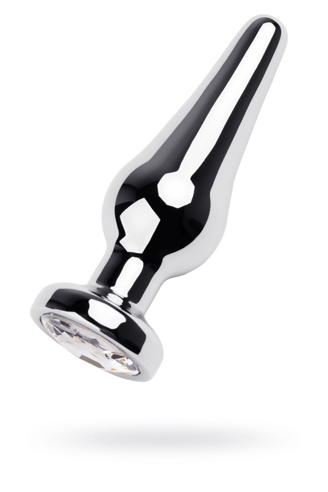 Анальная втулка Metal by TOYFA, металл, серебряная, с кристаллом цвета алмаз, 12 см, Ø 4 см, 195 г, 717051-10